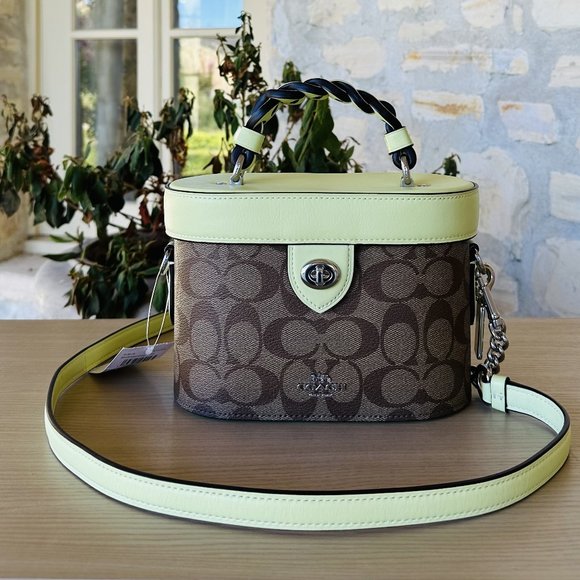 Coach Signature Kay Crossbody Handbag Trunk Bag SV/Khaki Pale Lime NWT Womens - Picture 1 of 6